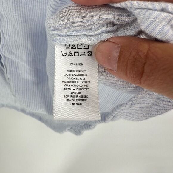 Sigrid‎ Olson 100% Linen Striped Boyfriend Button Down Shirt Blue & White 1X - Picture 6 of 9